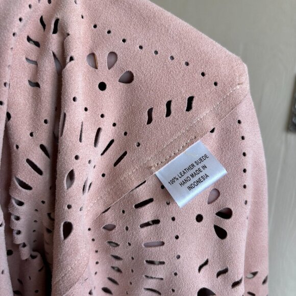 Sarah Stewart Genuine Lamb Suede Leather Laser Cut Fringe Trim Suzette Shawl - Picture 12 of 16